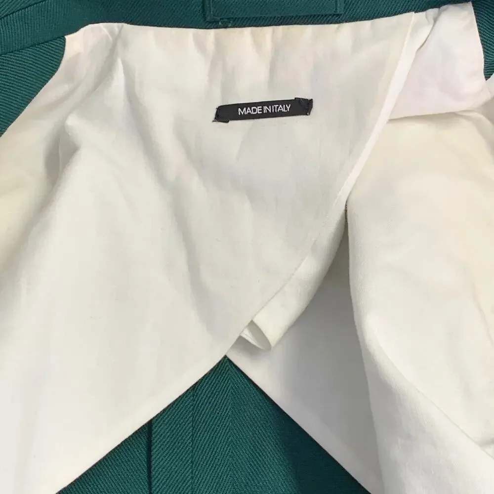 CALVIN KLEIN 205W39NYC 36 Green Wool Twill Double Breasted Peak Lapel Sport Coat